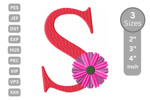 Blossom Alphabet Letter - S: A Festive Embroidery Design