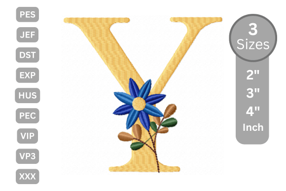 Botanical Flower Letter - Y for Elegant Embroidery