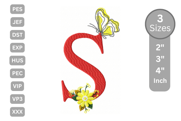 Butterfly Bloom Alphabet - S: A Stylish Embroidery Design