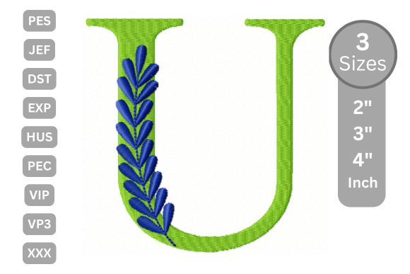 Elegant Floral Alphabet Letter-U for Embroidery