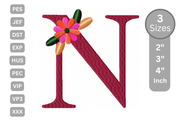 Elegant Floral N for Embroidery Projects