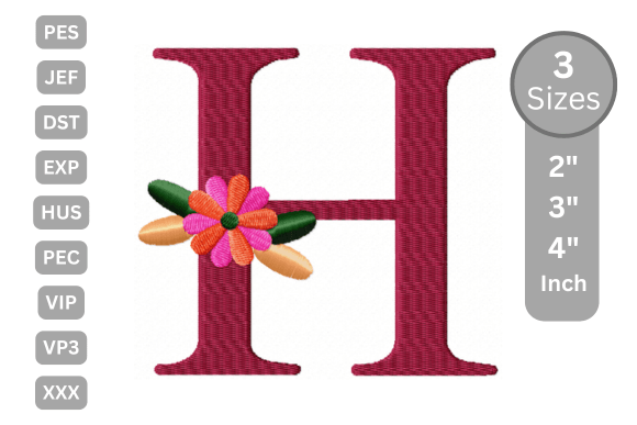 Floral Alphabet Letter - H: A Charming Embroidery Design