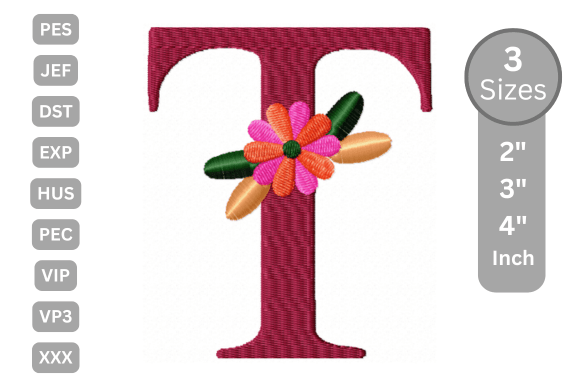 Floral Alphabet Letter - T: A Stylish Embroidery Design