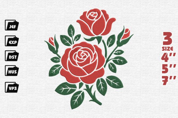 Stylized Red Roses for Elegant Embroidery